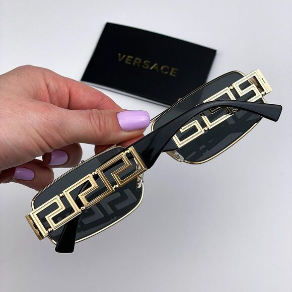 Versace VE2257 100287 Sunglasses Gold Dark Grey Metal Pilot Unisex - Picture 3 of 14